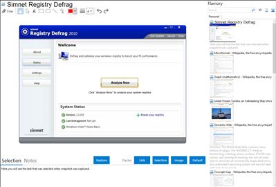 Simnet Registry Defrag - Flamory bookmarks and screenshots