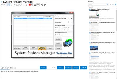 System Restore Manager - Flamory bookmarks and screenshots