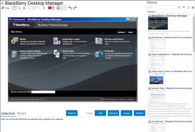 BlackBerry Desktop Manager - Flamory bookmarks and screenshots